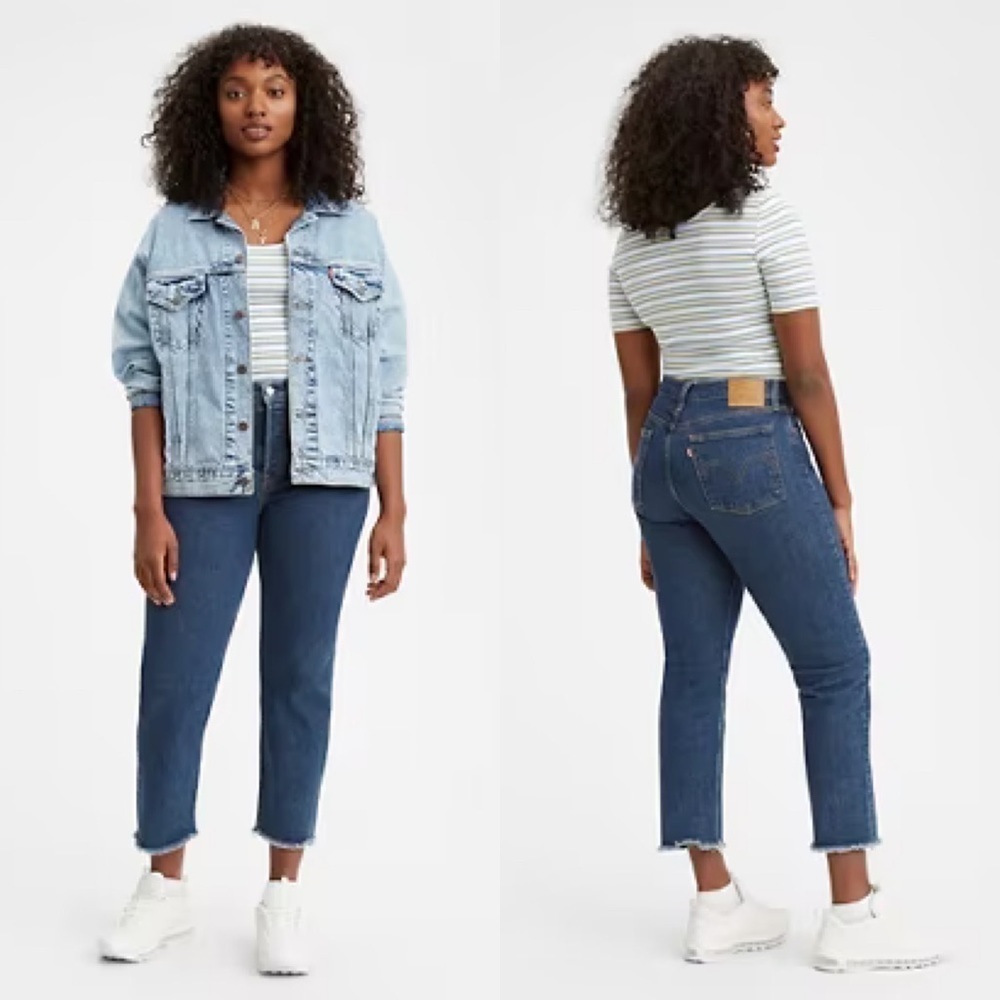 Levi's Premium Wedgie Straight Raw Hem Jeans in Medium Wash